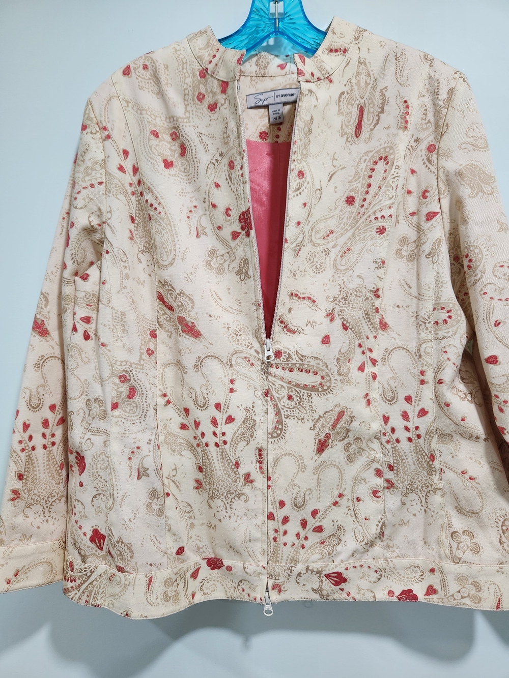 Sigrid Olsen Cream Paisley Zip-Front Jacket with Red Accents